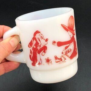 Vintage Red Holly Hobbie and Dog Milk Glass Mug, 70s Pop Culture Doll Character